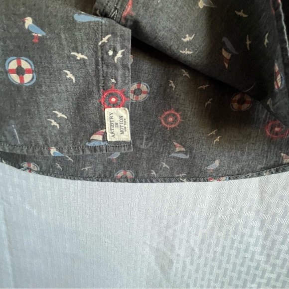 Artistry in Motion Button Down Short Sleeve Shirt Gray Nautical Size Medium - Picture 4 of 9